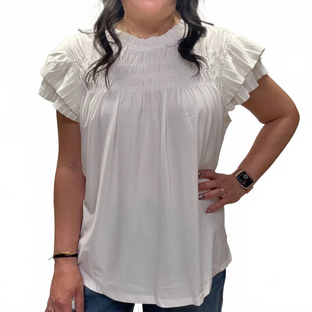 NEW JADE BY JANE tiered short sleeve blouse in white